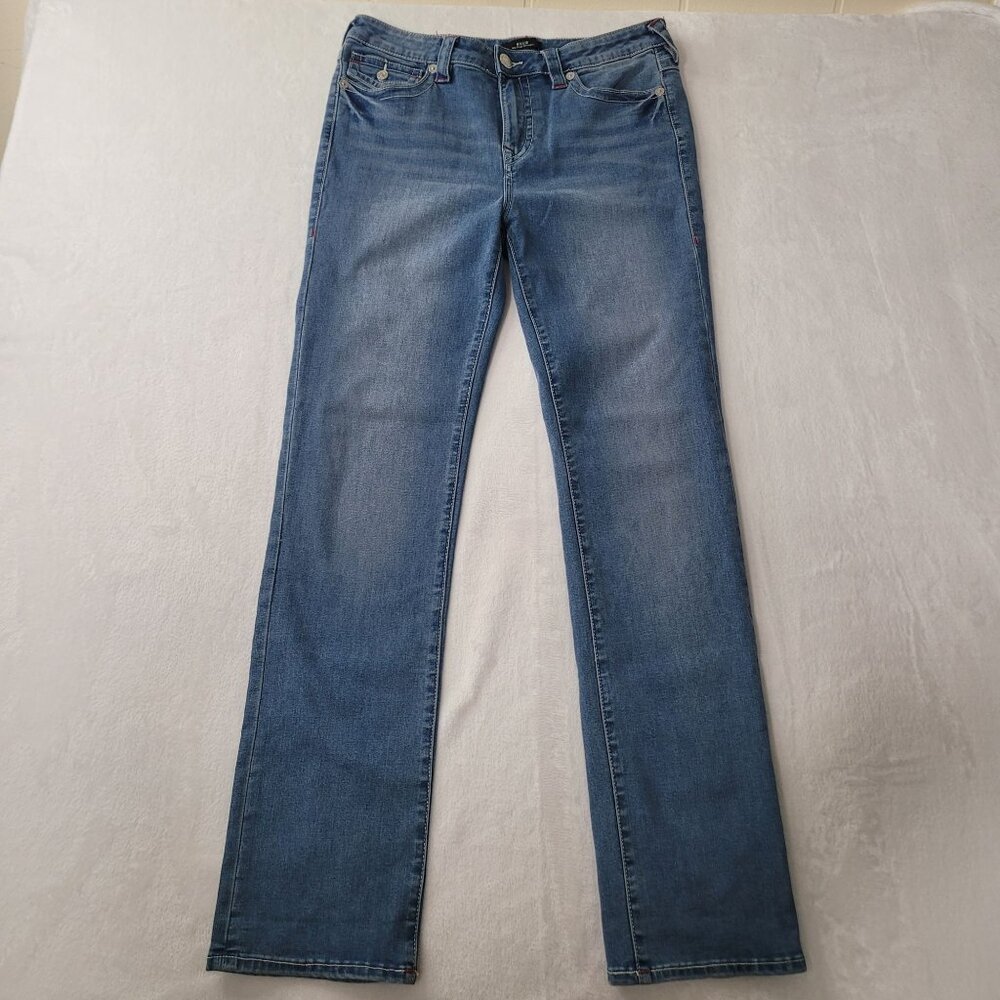 True Religion Billie Women's Mid Rise Straight Leg Blue Jeans Size 31x32 - Picture 1 of 12